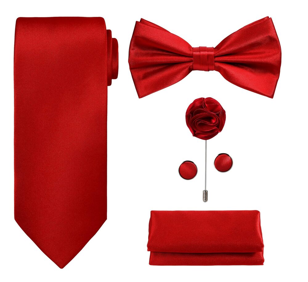 4503 TIE G 5pcs Tie Set in Gift Box : Solid Color Necktie Satin Bow Tie